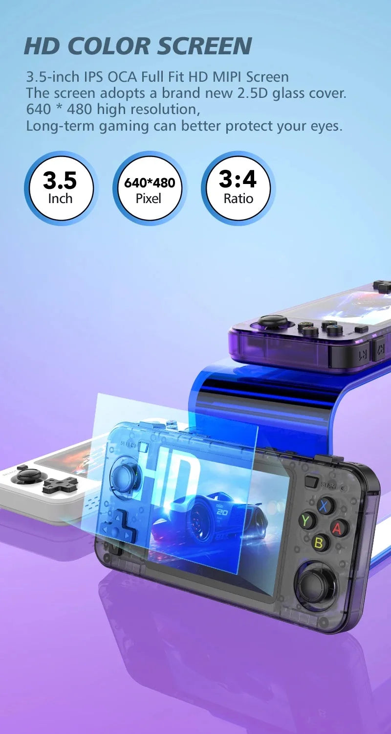 SMARTDUDE R36H Retro Handheld Video Game Console Arkos System 3.5 Inch IPS Screen Portable Pocket Video Player R36S 64G 128G